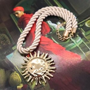 NWT Blazing Gold Sun Pendant  Silk Rope Bohemian Necklace
